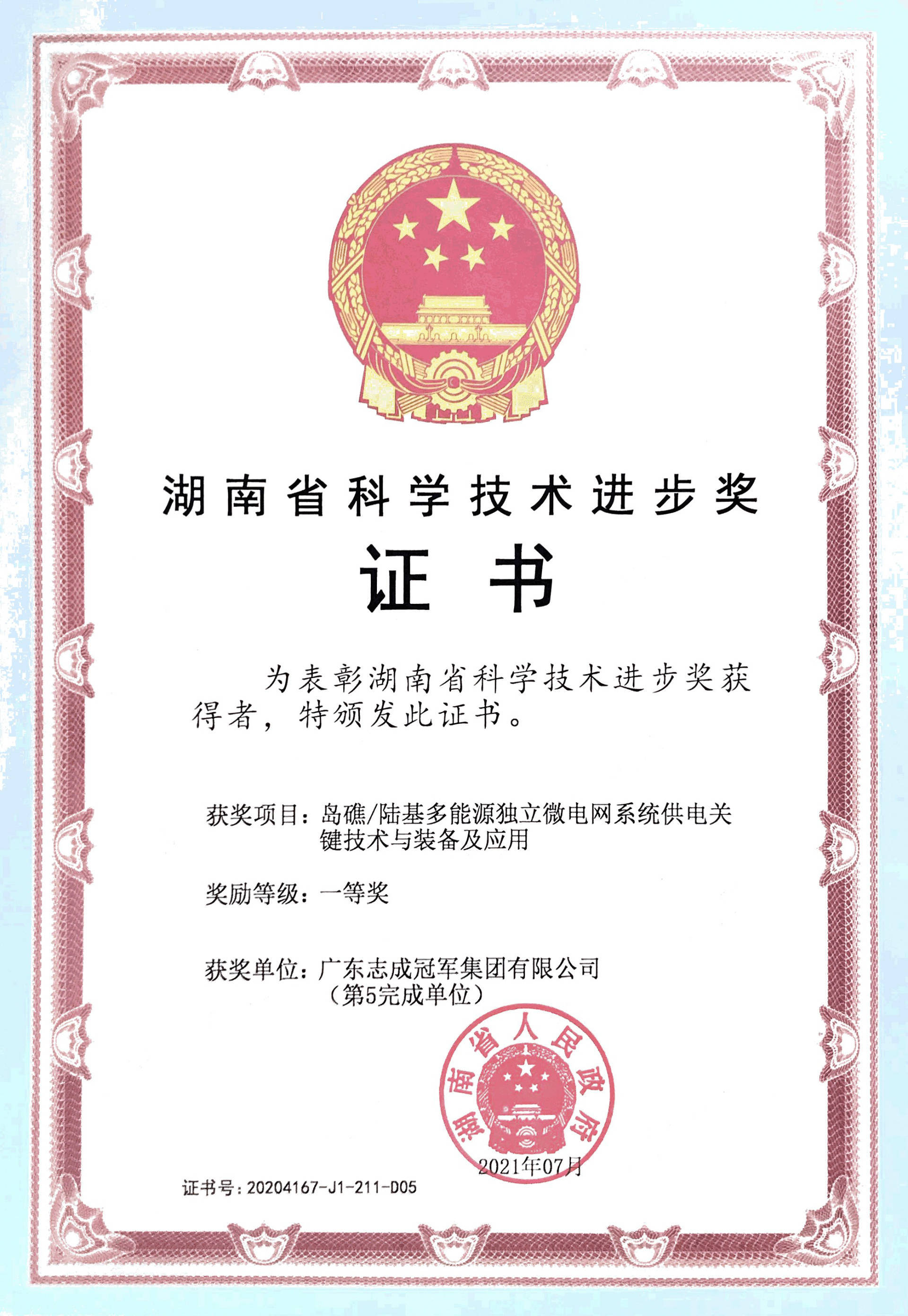湖南省科学技术进步奖一等奖 湖南省科学技术进步奖一等奖